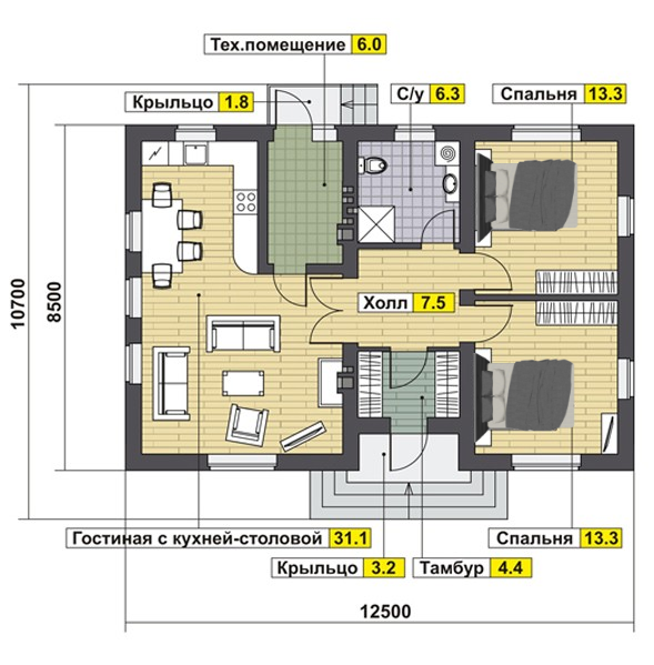 4 планировки одноэтажных домов 8 на 9 метров (с фото)